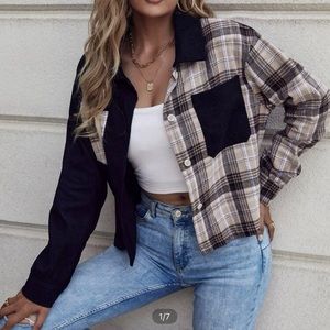 Plaid panel dual pocket jacket